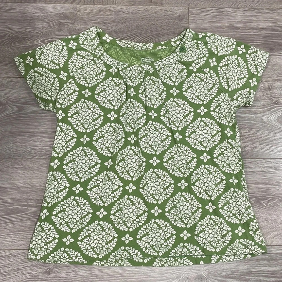 🌸 Merona Cap Sleeve Green & White Print Top Button Detail on Neckline M - Picture 4 of 9